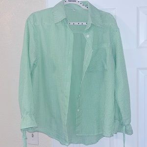Green stripe oversized women’s button-up